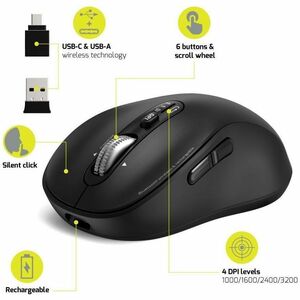 Port Connect EXPERT Mouse - Bluetooth/Radio Frequency - USB Type A, USB Type C - Optical - 6 Button(s) - Wireless - 2.40 G