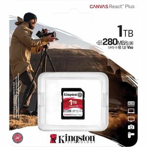Kingston Canvas React Plus 1 TB Class 10/UHS-II (U3) V60 SDXC - 280 MB/s Read - 150 MB/s Write