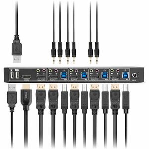 Rocstor SolidKVM SK04 DisplayPort 1.4 and USB 3.0 4×1 KVM Switch - 4 Computer(s) - 1 Local User(s) - 4K - 4096 x 2160 - 8 