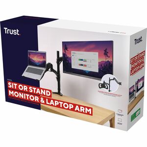 Trust Mara Clamp Mount for Notebook, Monitor - Black - Landscape/Portrait - Height Adjustable - 2 Display(s) Supported - 4
