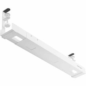 StarTech.com Under Desk Cable Management Tray, Length Adjustable, Clamp-On Installation, No Drilling Required, White - Len