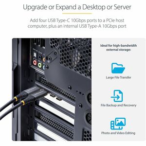 StarTech.com Carte PCIe USB à 5 Ports, USB 3.2 10Gbps, Carte PCI Express avec 4x USB-C et 1x USB-A interne, Carte Contrôle