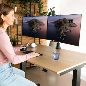 Braccio porta monitor R-Go Caparo, braccio porta monitor doppio regolabile con molla a gas, capacità di carico 3-9 kg, nero
