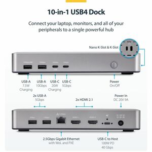 StarTech.com USB4 Docking Station for Tablet, Monitor, Smartphone, Notebook - Charging Capability - 165 W - Space Gray - D