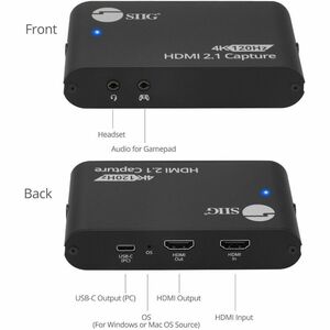 SIIG 4K120Hz HDMI 2.1 Capture Device for Gaming and Streaming - 4K60Hz Capture - 4K 120Hz/144Hz Loopout - USB-C 10Gbps - T