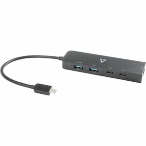 V7 V7UCRJ25GHUB-BLK USB/Ethernet Combo Hub - 10 GB/s - Black - 3 Total USB Port(s)