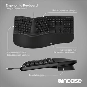 Incase Designed by Microsoft Ergonomic Keyboard - Cable Connectivity - USB Interface - Search, Media Control, Microsoft 36