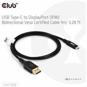 Club 3D USB Type-C to DisplayPort DP80 Bidirectional Vesa Certified Cable 1m/ 3.28 ft - 3.28 ft DisplayPort/USB-C A/V Cabl
