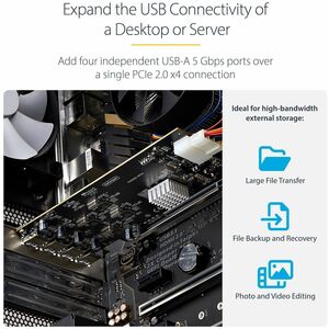 StarTech.com 4-Port USB PCIe Karte, USB 3.2 5Gbps, PCI Express Karte mit 4 unabhängigen USB-Controllern, 4 USB-A Anschlüss