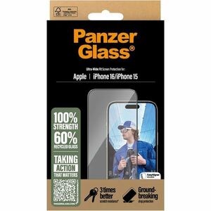 PanzerGlass Glass Screen Protector for Apple iPhone 16, iPhone 15 - Black - For OLED iPhone 16, iPhone 15 - Scratch Resist