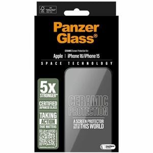 PanzerGlass Ceramic Glass-ceramic Screen Protector for Apple iPhone 15, iPhone 16 - Transparency - For Widescreen OLED iPh