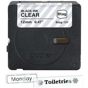 Brother P-touch BTAG-131 Black on Clear Label Tape - x 15/32"" (12 mm) Width x 13 1/8 ft (4 m) Length - Black on Clear - P