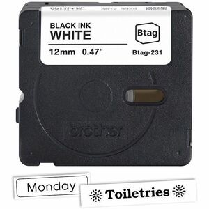 Brother P-touch BTAG-231 Black on White Label Tape - x 15/32"" (12 mm) Width x 13 1/8 ft (4 m) Length - Black on White - P
