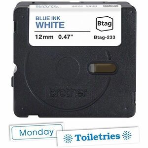 Brother P-touch BTAG-233 Blue on White Label Tape - x 15/32"" (12 mm) Width x 13 1/8 ft (4 m) Length - Blue on White - Pla