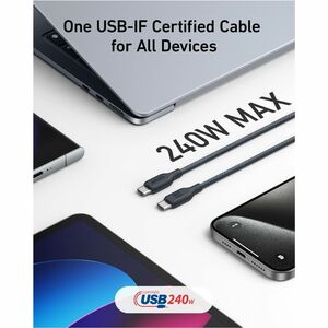 ANKER 543 USB C to USB C Cable (240W, 10 ft) - 10 ft USB-C Data Transfer Cable for Smartphone, USB Device, Tablet, Noteboo
