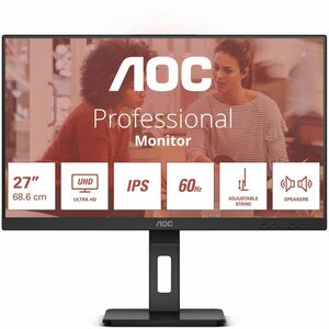 AOC U27E3UF 27" Class 4K UHD LED Monitor - 16:9 - Textured Black - 68.6 cm (27") Viewable - In-plane Switching (IPS) Techn