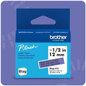 Brother P-touch Label Tape - 12 mm Width x 4 m Length - Purple - Temperature Resistant, Fade Resistant, Dishwasher Safe - 