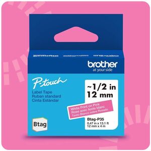 Etikettenband Brother P-touch - 12 mm Breite x 4 m Länge - Rosa - 1 Each - Temperaturbeständig, Verblassungsresistent, Gee