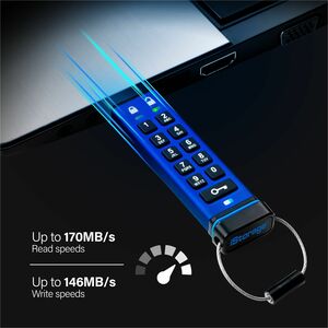 Lecteur flash iStorage - 256 Go - USB 3.2 (Gen 1) - 256-bit AES - 170 Mo/s Read Speed - 146 Mo/s Write Speed