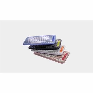 Logitech POP Icon Keys Keyboard - Wireless Connectivity - English (US) - QWERTY Layout - Off White, Pink - Bluetooth - Eas