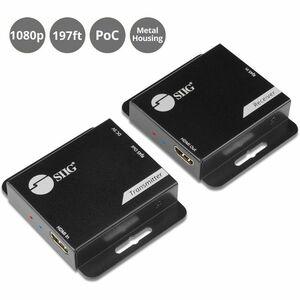 SIIG HDMI Over Cat6 Extender - 60m - 1080p - PoC - Metal Housing - HDMI Over Cat6 Extender - Extends HDMI audio/video sign