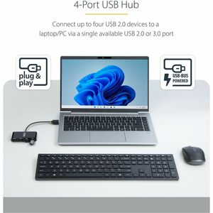 StarTech.com Hub USB 2.0 a 4 Porte, Splitter USB Portatile Alimentato da Bus; Replicatore di Porte/Adattatore Multiporta U