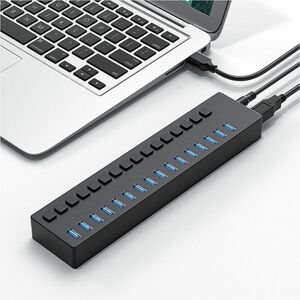 4XEM 16 Port USB 3.0 Power Switch Data Transfer Hub - USB Type A - 640 MB/s - Hard Drive, Keyboard, Mouse, Workstation - D