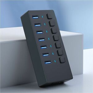 4XEM 7 Port USB 3.0 Power Switch Data Transfer Hub - USB Type A - 640 MB/s - Hard Drive, Keyboard, Mouse, Workstation - De