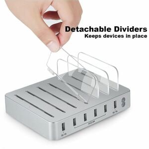 4XEM 50W 6-port USB-A Charging Station - 50 W - 4.90 ft Cable - 120 V AC, 230 V AC Input - 5 V DC Output - 10 A - White - 