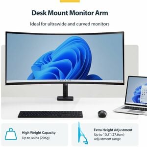 StarTech.com Monitor Desk Mount for up to 49in 32:9 Ultrawide Curved Screen, Mechanical Spring Arm, C-Clamp/Grommet, Max W