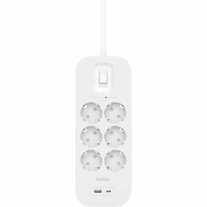 Belkin Connect Surge Suppressor/Protector - 1 x USB Type A, 1 x USB Type C, 6 x AC Power - 650 J - 2 m - Wall Mountable