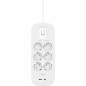 Belkin Connect Überspannungsschutz - 1 x USB Typ A, 1 x USB Typ C, 6 x Wechselstrom - 650 J - 2 m - Wandmontierbar