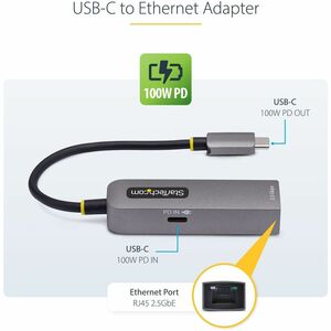 StarTech.com 2.5GbE USB-C to Ethernet Adapter, 100W PD Pass-Through, NBASE-T NIC, USB 3.0 Type-C 2.5/1G Multi Speed Networ