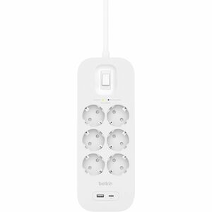 Belkin Connect Surge Suppressor/Protector - 1 x USB Type A, 1 x USB Type C, 6 x AC Power - 650 J - 2 m - Wall Mountable