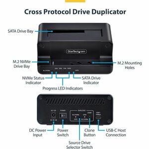 StarTech.com Duplicatore di Unità da M.2 NVMe a 2.5/3.5 SATA, Clonatore Autonomo Bidirezionale a Doppio Slot da NVMe a SAT
