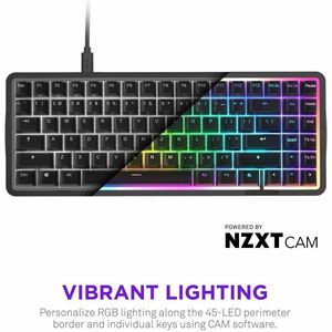 NZXT Function Elite MiniTKL KB-101NB-US Gaming Keyboard - Cable Connectivity - USB Interface - RGB LED - English (US) - Ma
