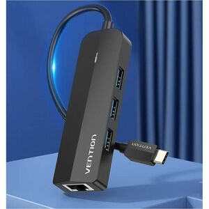 Vention TGPBB USB/Ethernet Combo Hub - USB Type C - 640 MB/s - Notebook, Smartphone, Tablet, Hard Drive, Mouse, Keyboard, 
