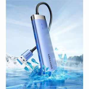 Vention USB/Ethernet Combo Hub - USB Type C - 640 MB/s - Tablet, Notebook, Keyboard, Mouse, Flash Drive, Printer - Blue - 