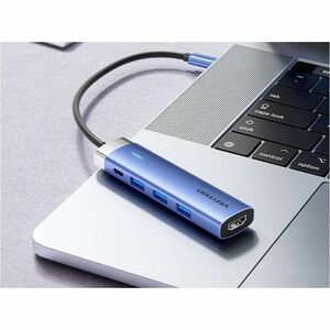 Vention TGE USB Type C Docking Station for Flash Drive - Charging Capability - Blue - Portable - 4K, 4K @30Hz, HD - 3840 x