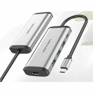 Vention USB Type C Docking Station for Keyboard, Notebook, Flash Drive - Charging Capability - Grey - Portable - 4K, HD - 