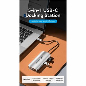 Vention USB Type C Docking Station for Notebook, Smartphone, Tablet PC, Projector, TV - Charging Capability - Grey - 4K @