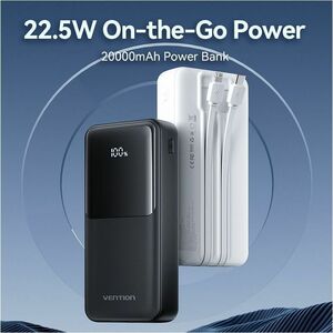 Vention FHP Power Bank - Black - For Smartphone, iPhone - 20000 mAh - 22.50 W - 3 A, 2.22 A, 1.67 A, 2 A, 2.25 A, 1.50 A, 