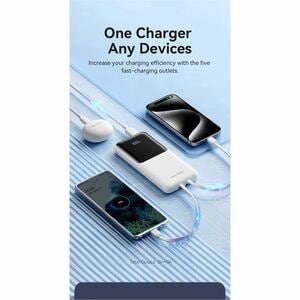 Vention FHO Power Bank - White - For Smartphone, iPhone - 10000 mAh - 22.50 W - 3 A, 2.22 A, 1.67 A, 2 A, 2.25 A, 1.50 A, 
