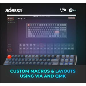 Adesso EasyTouch 1100 Keyboard - Wired/Wireless Connectivity - Bluetooth/RF - 2.40 GHz - USB Interface - RGB LED - 88 Key(