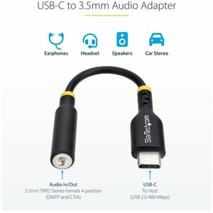 StarTech.com Adaptateur Audio USB-C vers Prise Casque/Casque 3,5 mm TRRS, Dongle Aux USB Type-C, Hi-Fi 32-bit DAC, Compati