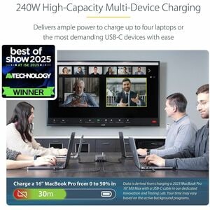 StarTech.com 424DEU-USB-C-CHARGER 240 W AC Adapter - 1 Pack - Universal Adapter - 4 USB Type-C - For MacBook Pro, iPad Pro