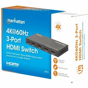 Manhattan Audio/Video Switchbox - Cable - 3840 x 2160 - 4K, 4K UHD - 1080p - 3 Input Device - 1 Display - TV, Projector - 