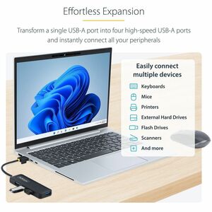StarTech.com USB Hub - USB Type A - 640 MB/s - Mouse, Keyboard, Flash Drive - Portable - Black - UASP Support - 4 Total US