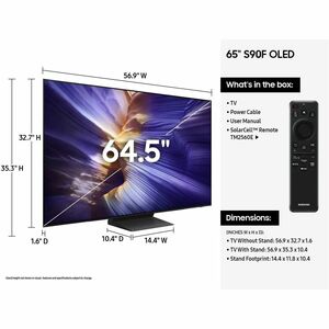 Samsung S90F QN65S90FAF 64.5" Smart OLED TV - 4K UHDTV - Graphite Black - Alexa, Google Assistant, Bixby Supported - TV Pl