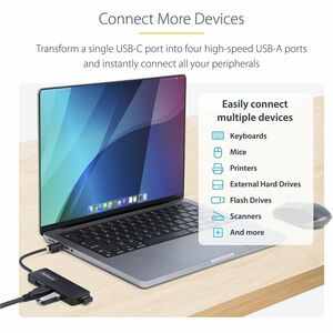 StarTech.com USB-Hub - USB-Typ C - 640 MB/s - Notebook, Desktop, Maus, Tastatur, Flash-Laufwerk - Tragbar - Schwarz - UASP